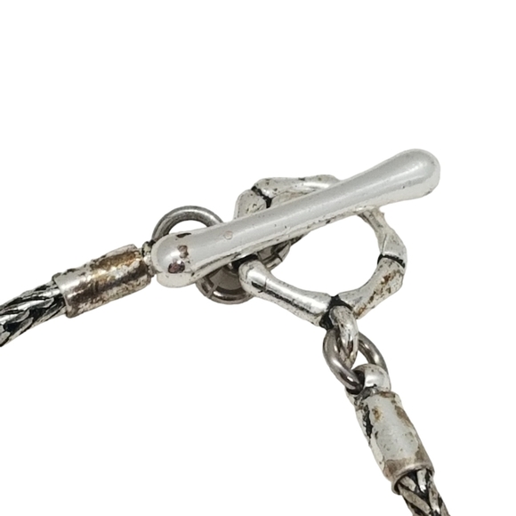 VINTAGE SILVERTONED WHEAT CHAIN NECKLACE WITH ABALONE SHELL PENDANT - Picture 7 of 7